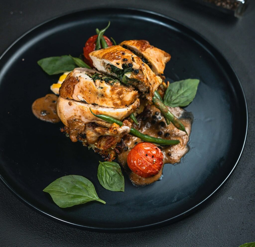 Image of a Greek Yogurt-Marinated Chicken Bake and Spinach