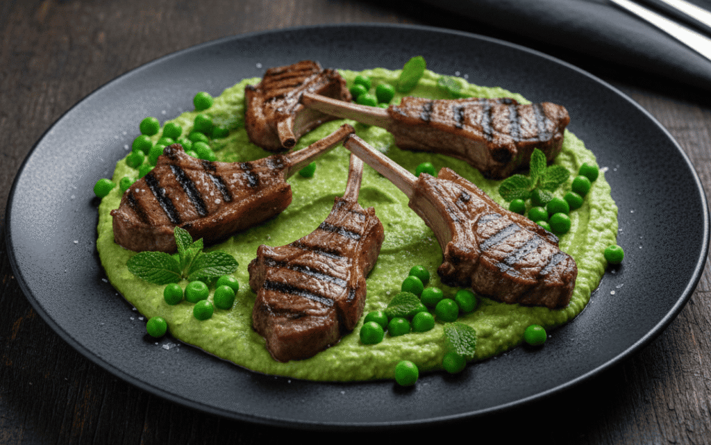 Image of Grilled Lamb Chops with Minted Pea Purée