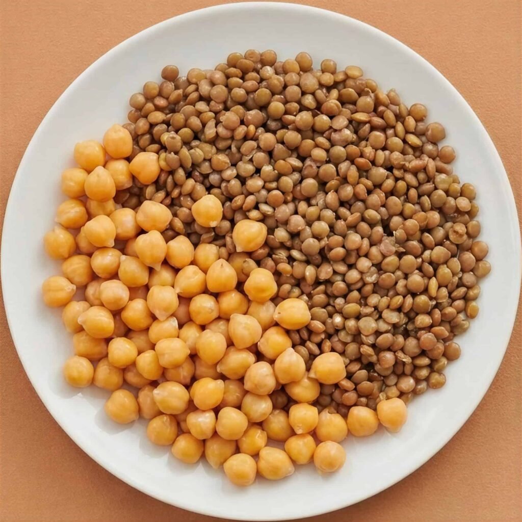 Lentils and Chickpeas on a white plate