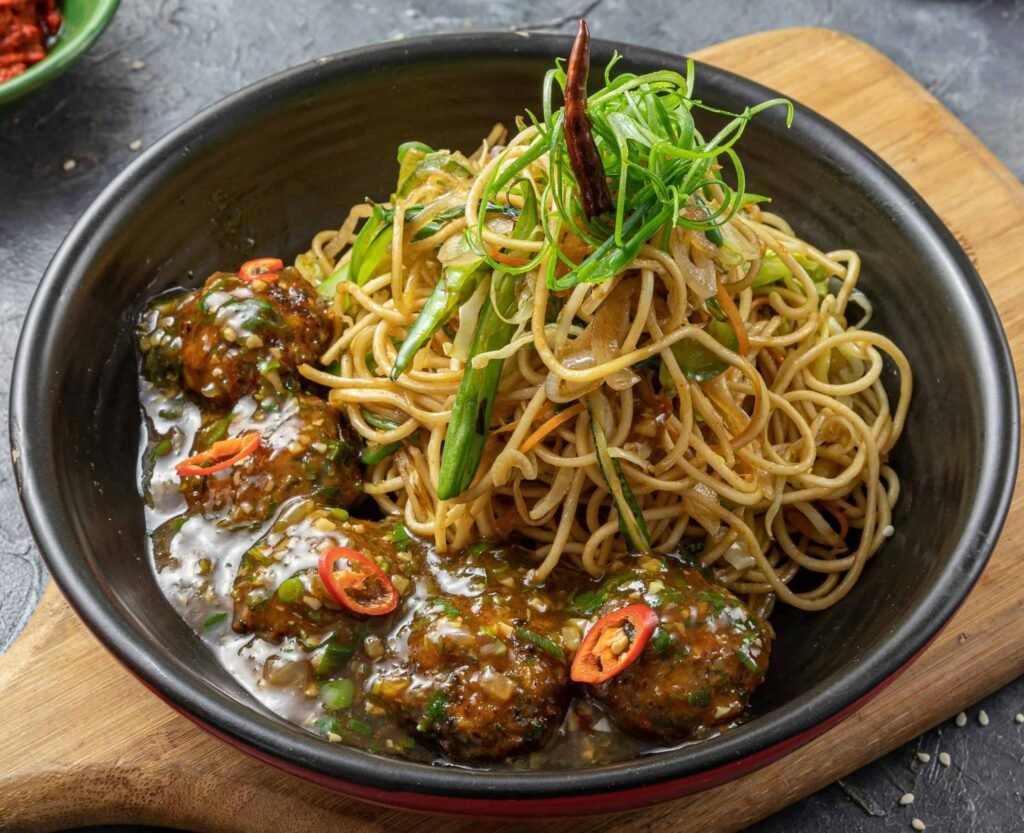 Image of a plate of Turkey Meatballs with Zucchini Noodles