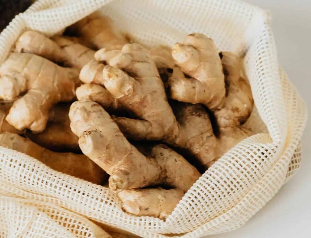 Close-up of turmeric in a White bag