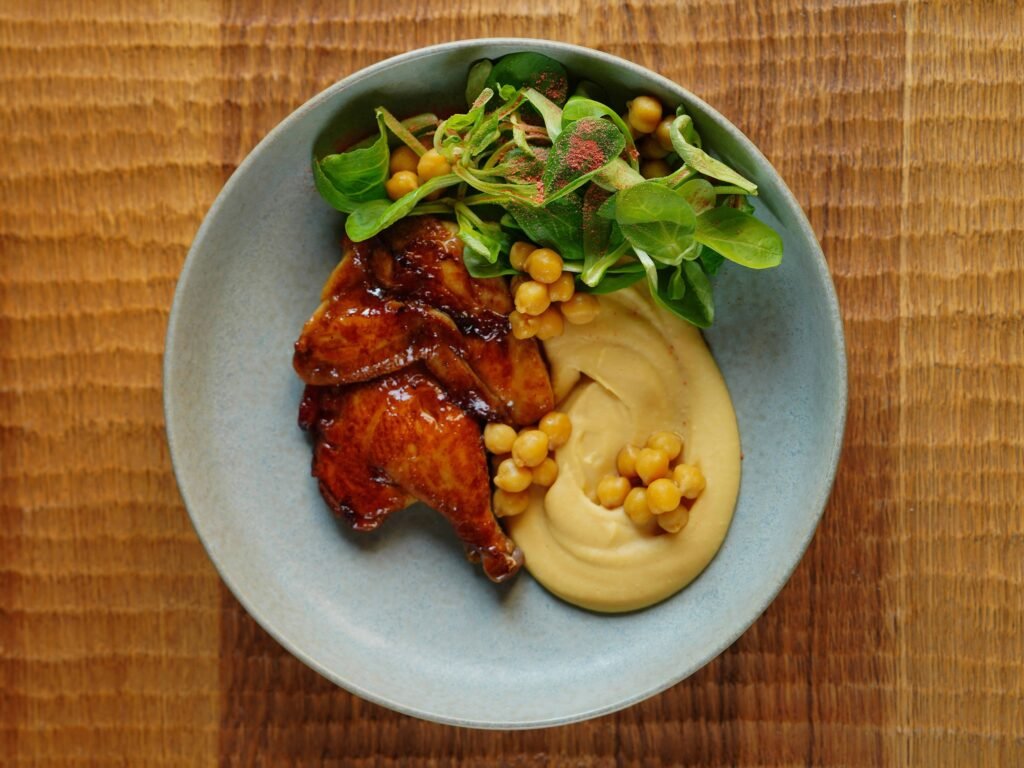image of a Mediterranean chicken and chickpea bowl