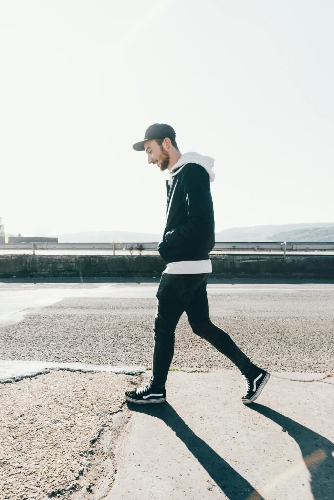 Man following a 28-day walking plan for weight loss
